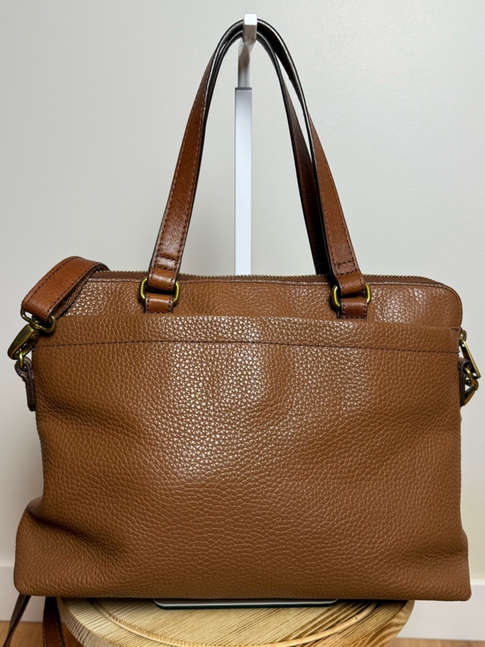 Fossil Kinley Satchel with crossbody strap Cognac Brown Pebbled Leather - Picture 4 of 16